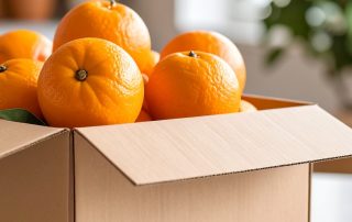 satsumas in a small cardboard box
